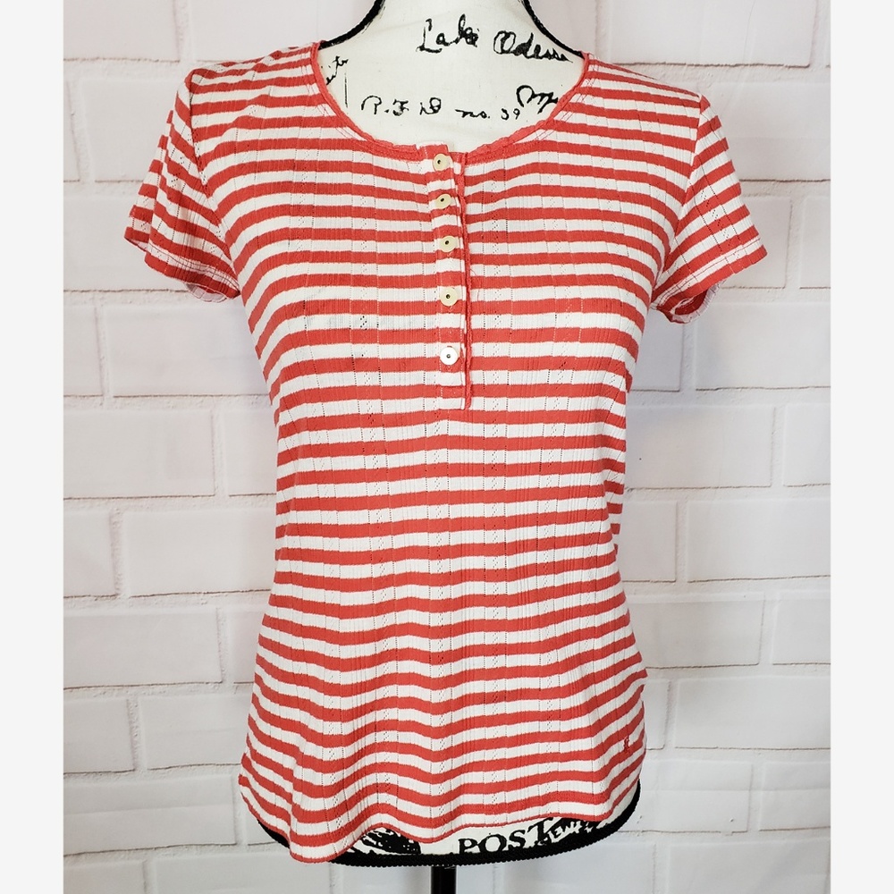 Tommy Hilfiger Coral White Striped Top Size M